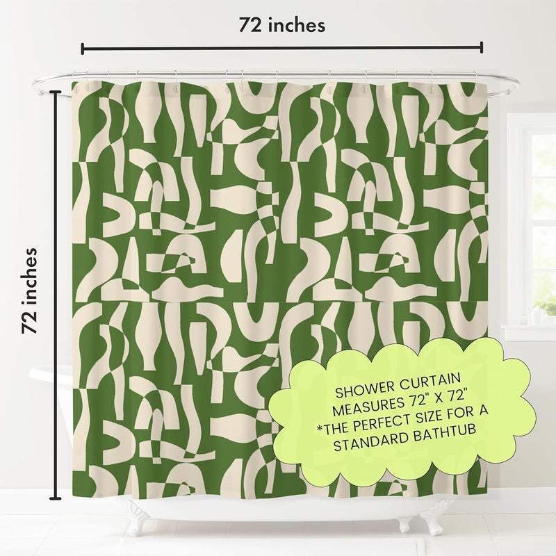 Worthwhile Goods Modern Green and Ivory Geometric Pattern Print Shower Curtain – Abstract Minimalist Fabric Design – Neutral Trendy Bathroom Décor – 72x72 Inches (Geo Green) - Image 3